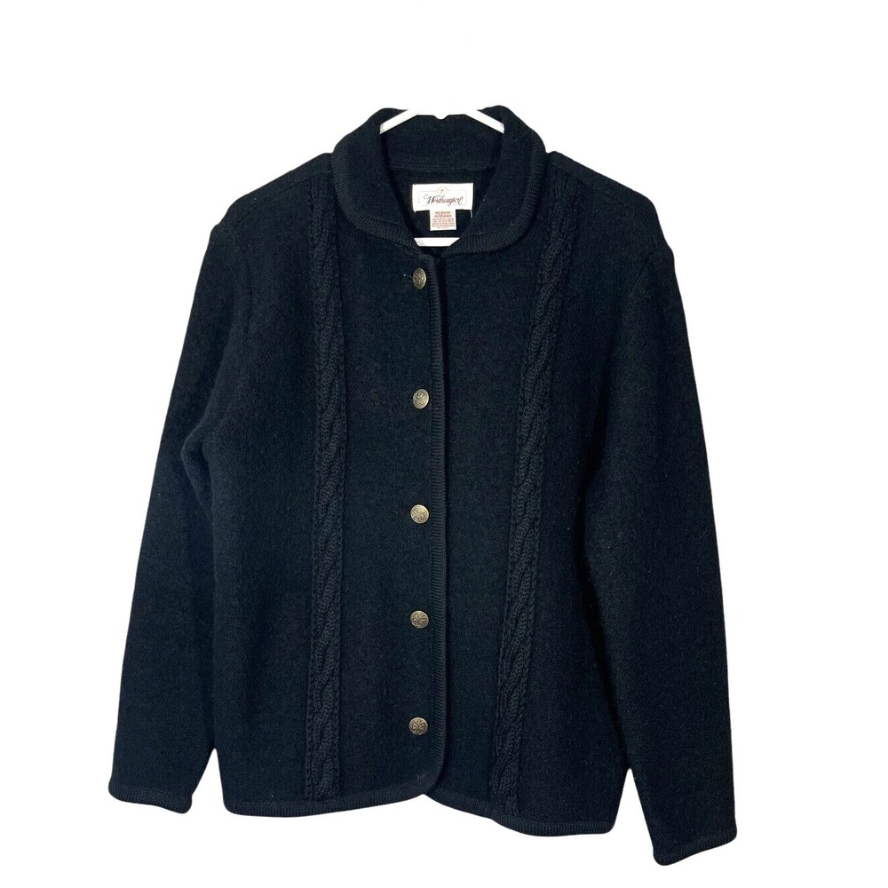Worthington Women's Wool Black Cardigan Long Sleeve Sweater M